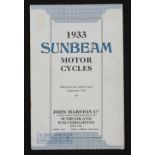 Sunbeam Motorcycles 1933 Sales Catalogue. An 8 page fold out sales catalogue illustrating 3 of their
