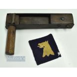 WWII Military Gas Attack Rattle, metal and wooden rattle marked with broad arrow plus a cloth