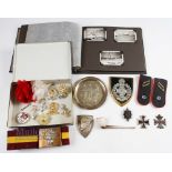 Mixed Selection of Militaria Collectables inc cast hallmarked silver George V shield plaque