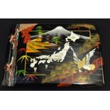 Musical Japanese Photo Album, Black Lacquer Wood with Music Box, Hand-Painted Map of Japan/Asia on