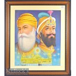 India - Calendar Art Tempra on thick paper by artist Ram Babu Singh depicts the Sikh Gurus, measures