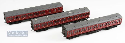 Rake of 3 - O Gauge Fine-scale Model Railway Carriages/Coach, kit built LMS 1st +3rd class