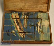 1920s/30s Children's Picture Block Puzzle - depicts 6 themes all military/transport related,