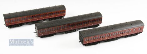 Rake of 3, O Gauge Fine-scale Model Railway Carriages/Coach, kit built LMS 1st +3rd class carriages,