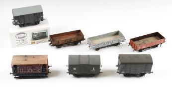 7x O Gauge Fine-scale Model Railway Box Vans, Brake Vans, Coal Wagon, Fruit Van, by mixed makers