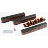 Rake of 3 Models O Gauge Model Railway LMS Carriage Coaches 3rd class marron coaches, numbered