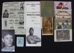 Boxing and Wrestling Ephemera to include Ray Apollon photocard Bob Anthony photocard-creased,