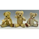c1950 Three Chad Valley Jointed Teddy Bears to include 1953 Cubby bear with glass eyes #32cm