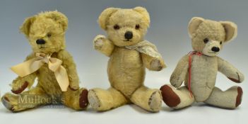 c1950 Three Chad Valley Jointed Teddy Bears to include 1953 Cubby bear with glass eyes #32cm