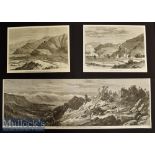 India & Punjab - Three Original Engravings Head of the Umbeyla Pass 1868 large panoramic view