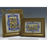 Asian Miniature Paintings featuring wonderful mosaic styled wooden frames both appear on ivory,