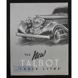 The New Talbot 1937 Brochure - a Poster brochure illustrating and detailing with specifications