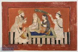 India & Punjab - Guru Nanak Miniature a Sikh school miniature of Guru Nanak seated on mat with his