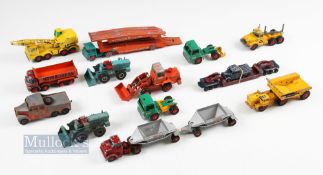Lesney Matchbox Diecast vehicles in playworn condition, to include transporter, tractors, wagons,