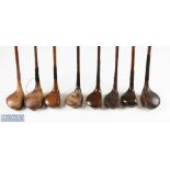 8x Period Hickory Golf Clubs Socket Neck Woods, for restoration, with faint maker markers by mixed