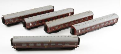 Rake of 5x O Gauge Fine-scale Model Railway Carriages/Coach, kit built LMS 1st +3rd class carriages,