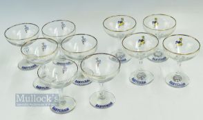 10x Babycham Drinking Glasses, 6 are the earlier white logo babycham type and 4 the later yellow