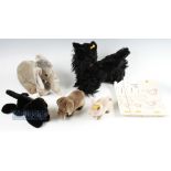 5x Steiff Soft Toys to include Blacky 25cm tall dog made in W-Germany, a small pig 11cm tall W-