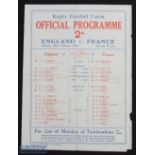 Scarce 1930 England v France Rugby Programme: Paper-style 4pp teams-on-front Twickenham issue for