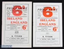 1951/1953 Ireland v England Rugby Programmes (2): A 3-0 win saw the hosts towards the title in 1951,