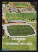 1980 British & Irish Lions Rugby Programme: SA Federation Invitation XV v British Lions Rugby