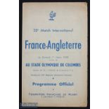 Scarce 1958 France v England Rugby Programme: Colombes issue with just a little creasing and