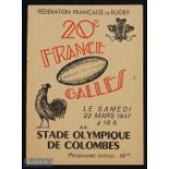 Most rare 1947 France v Wales Rugby Programme: Perhaps a once in a decade, or possibly a possibly