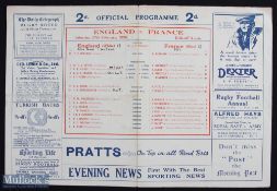 Rare 1926 England v France Rugby Programme: The old Twickenham newspaper-&-ads-style issue for