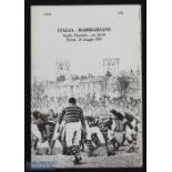 Very rare 1985 Italy v Barbarians Rugby Programme: Hard to find. 'Old English Game' on cover for the