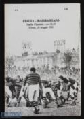 Very rare 1985 Italy v Barbarians Rugby Programme: Hard to find. 'Old English Game' on cover for the