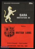 1980 Rugby Programme: From the SARA Invitation XV v Lions game, A5, the visitors won the match 28-