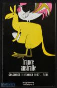 1967 France v Australia Rugby Programme: Attractive issue for the Wallabies tour match game played
