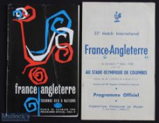 1958/1966 France v England Rugby Programmes (2): Both at Stade Colombes, one old-style, flimsy 4pp