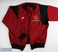 1987 RWC Official England Rugby Squad training top: Made by Nike, Maroon with English rose to