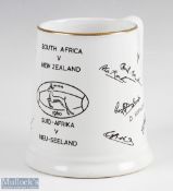 Rare 1960 All Black Rugby tour of South Africa 'Signed' Mug: Sturdy white & gold ceramic mug