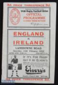 Rare Ireland v England 1932 Rugby Programme: At Landsdowne Road, Dublin, some creases but