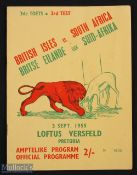 Very rare 1955 British & Irish Lions v South Africa 3rd Test Rugby Programme: Newlands, Cape Town.