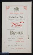 Rare 1904 Wales v Scotland Rugby Dinner Menu: Lovely, largely clean, highly decorative issue from