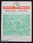 1948 England v Ireland Rugby Programme: Sought-after, especially by the Irish to mark their first-