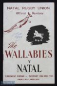 Rare 1953 Natal v Wallabies Rugby Programme: A sought-after issue from the Australian visit to South