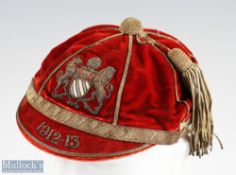 1912-13 Scarce Manchester Rugby Football Club Honours Cap: Presented to P S Kenyon and named within,