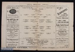 Very rare 1922 England v France Rugby Programme: Standard newspaper-&-ads Twickenham style edition