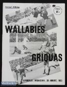 1953 Scarce Griquas v Australia Rugby Programme: 28pp packed edition from Kimberley, 26 August. VG
