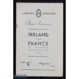 1953 Ireland v France Rugby Programme: Issue from the game played at Ravenhill, Belfast and won 16-3