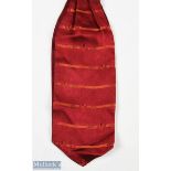 Rare 1955 WRU 75th Anniversary Rugby Cravat: Seldom seen, dark red and gold silk with repeated '