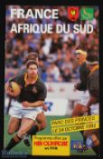 1993 France v South Africa Rugby Programme: From the Tricolores Springbok clash at Parc des Princes.