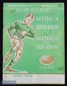 1953 Scarce South Africa v Australia Ellis Park Rugby Programme: 36pp issue from Ellis Park, First