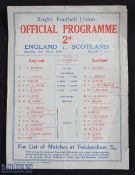 Scarce 1930 England v Scotland Rugby Programme: 0-0 draw in a Championship year for England the last