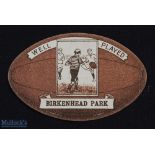 Rare and early 1900 Baines Rugby Card - Birkenhead Park Rugby Ball Shaped J Baines Card - ovely