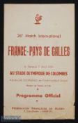 Rare 1951 France v Wales Rugby Programme: 8-3 win for France, usual thin-paper Colombes offering,